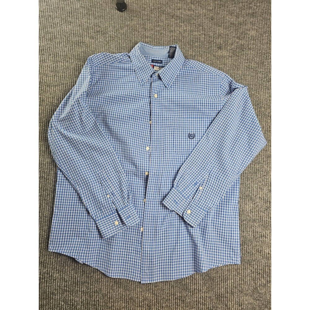 Chaps Shirt Mens Extra Large L Blue Casual Button Up Cotton Blend Check